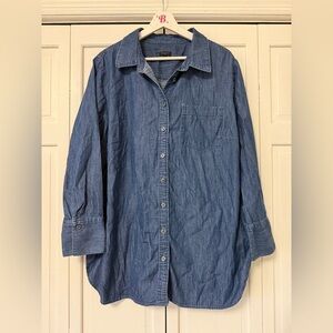 Talbots Casual Blue Denim Button Down Shirt 100% Cotton 2X Mature Casual